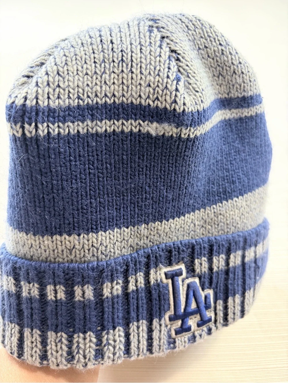 New Era Kids Los Angeles Dodgers Navy & Gray Striped Cuffed Beanie